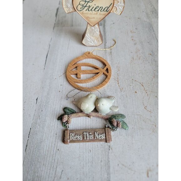 Religious cross bless this nest bird ornament Xmas set figure decor - Picture 2 of 6